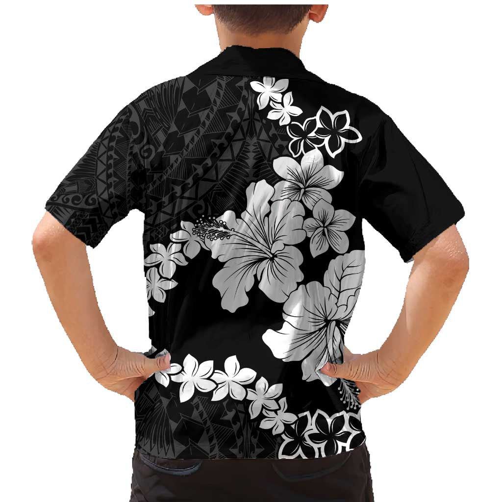 American Samoa Lotu Tamaiti Family Matching Mermaid Dress and Hawaiian Shirt White Sunday Plumeria Black Vibe
