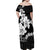 American Samoa Lotu Tamaiti Family Matching Off Shoulder Maxi Dress and Hawaiian Shirt White Sunday Plumeria Black Vibe