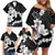 American Samoa Lotu Tamaiti Family Matching Off Shoulder Short Dress and Hawaiian Shirt White Sunday Plumeria Black Vibe