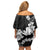 American Samoa Lotu Tamaiti Family Matching Off Shoulder Short Dress and Hawaiian Shirt White Sunday Plumeria Black Vibe