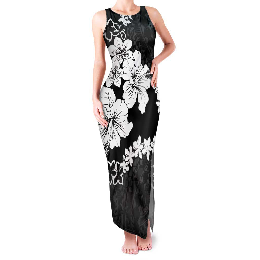 American Samoa Lotu Tamaiti Family Matching Tank Maxi Dress and Hawaiian Shirt White Sunday Plumeria Black Vibe