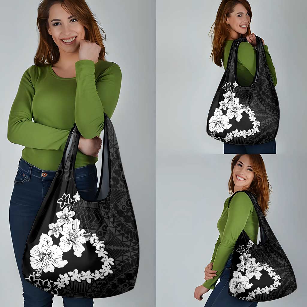 American Samoa Lotu Tamaiti Grocery Bag White Sunday Plumeria Black Vibe