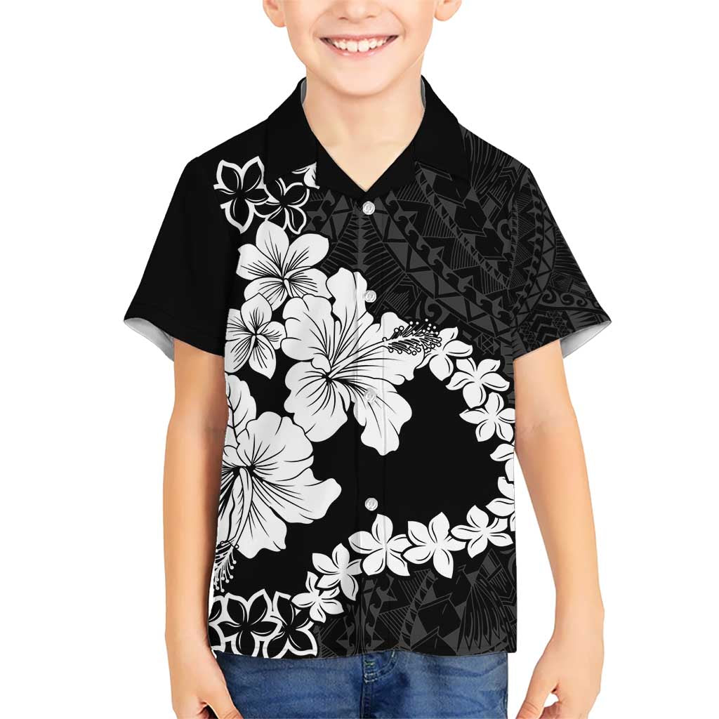 American Samoa Lotu Tamaiti Kid Hawaiian Shirt White Sunday Plumeria Black Vibe