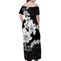 American Samoa Lotu Tamaiti Off Shoulder Maxi Dress White Sunday Plumeria Black Vibe