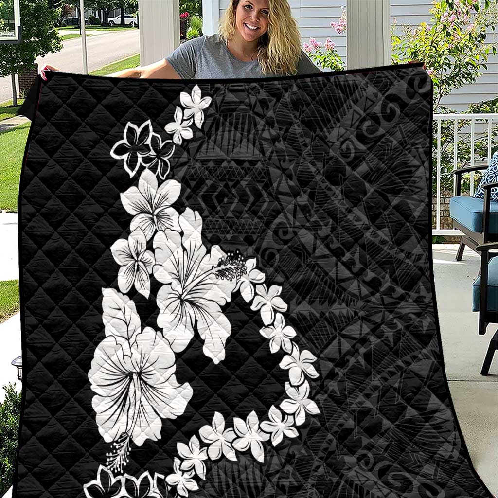 American Samoa Lotu Tamaiti Quilt White Sunday Plumeria Black Vibe