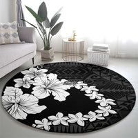 American Samoa Lotu Tamaiti Round Carpet White Sunday Plumeria Black Vibe