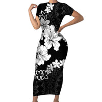 American Samoa Lotu Tamaiti Short Sleeve Bodycon Dress White Sunday Plumeria Black Vibe