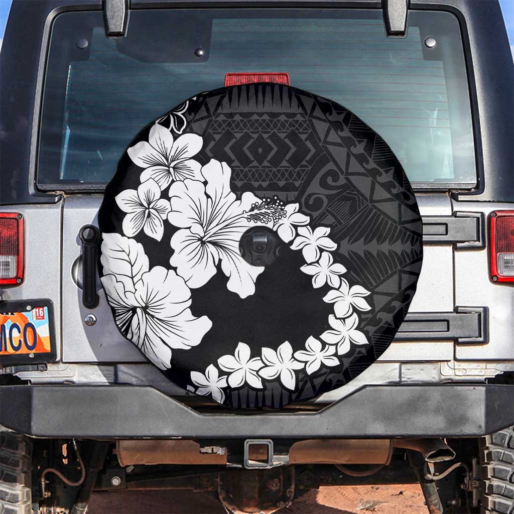 American Samoa Lotu Tamaiti Spare Tire Cover White Sunday Plumeria Black Vibe