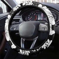 American Samoa Lotu Tamaiti Steering Wheel Cover White Sunday Plumeria Black Vibe
