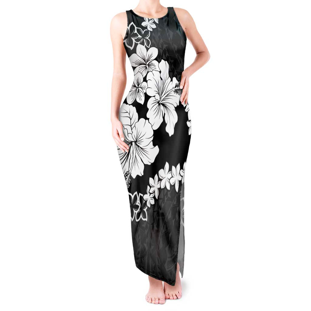 American Samoa Lotu Tamaiti Tank Maxi Dress White Sunday Plumeria Black Vibe