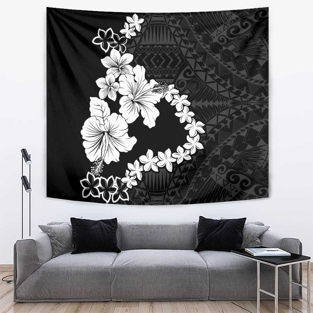 American Samoa Lotu Tamaiti Tapestry White Sunday Plumeria Black Vibe