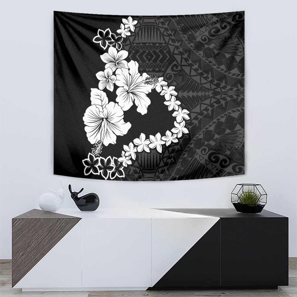 American Samoa Lotu Tamaiti Tapestry White Sunday Plumeria Black Vibe