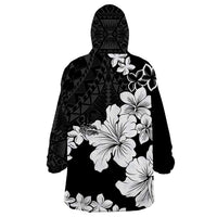 American Samoa Lotu Tamaiti Wearable Blanket Hoodie White Sunday Plumeria Black Vibe