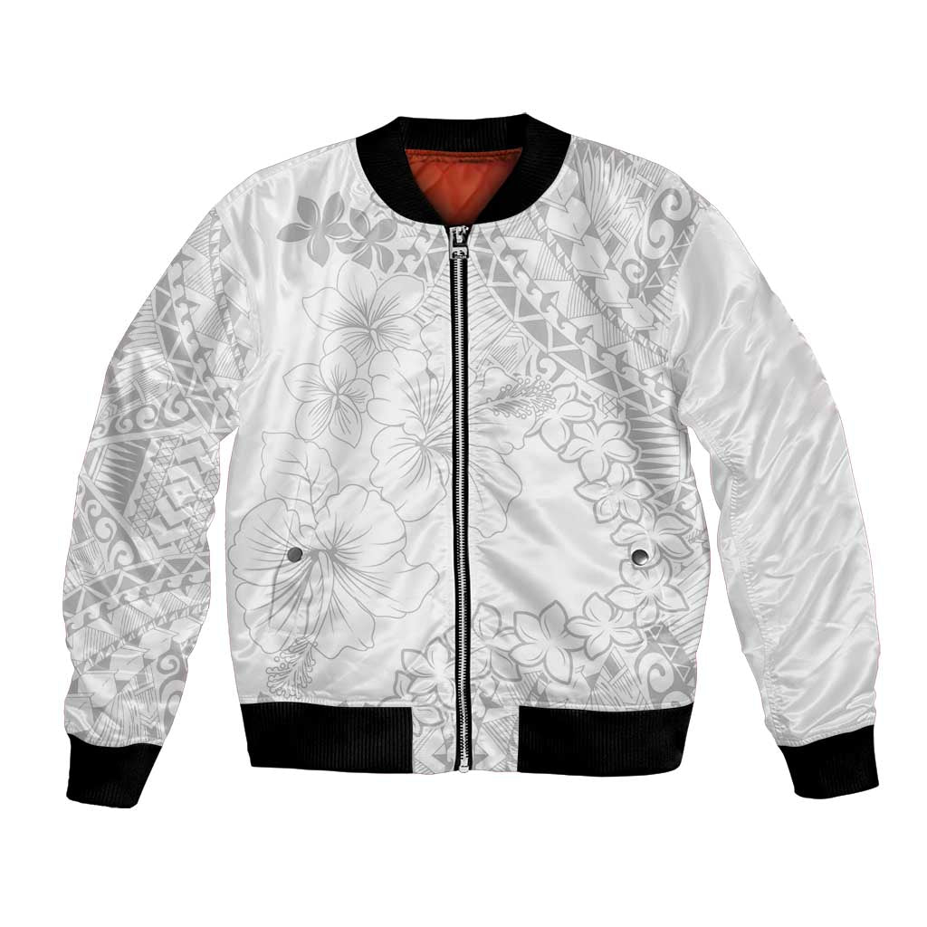 American Samoa Lotu Tamaiti Bomber Jacket White Sunday Plumeria White Vibe