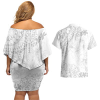 American Samoa Lotu Tamaiti Couples Matching Off Shoulder Short Dress and Hawaiian Shirt White Sunday Plumeria White Vibe