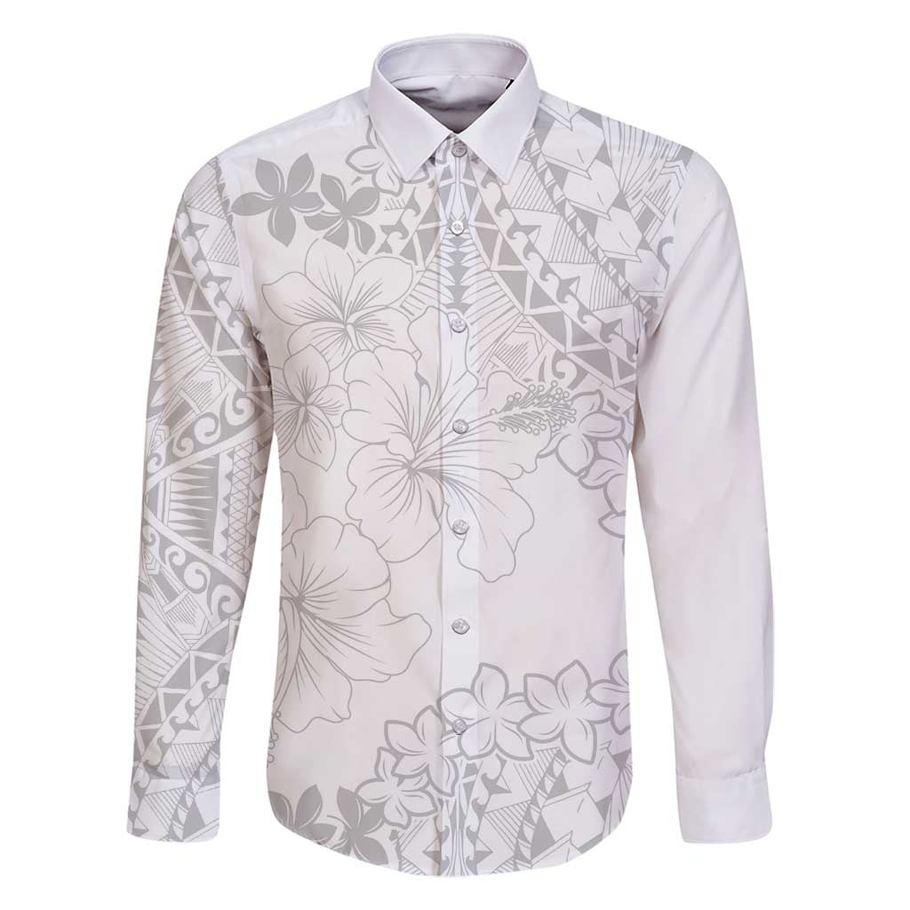 American Samoa Lotu Tamaiti Family Matching Long Sleeve Bodycon Dress and Hawaiian Shirt White Sunday Plumeria White Vibe