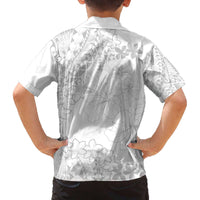 American Samoa Lotu Tamaiti Family Matching Off Shoulder Short Dress and Hawaiian Shirt White Sunday Plumeria White Vibe