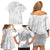 American Samoa Lotu Tamaiti Family Matching Off Shoulder Short Dress and Hawaiian Shirt White Sunday Plumeria White Vibe