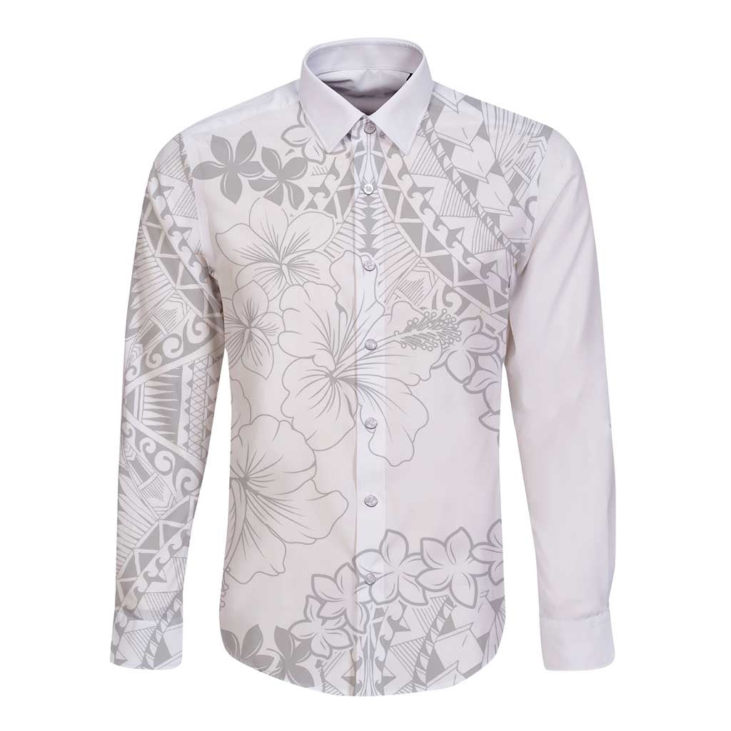 American Samoa Lotu Tamaiti Long Sleeve Button Shirt White Sunday Plumeria White Vibe