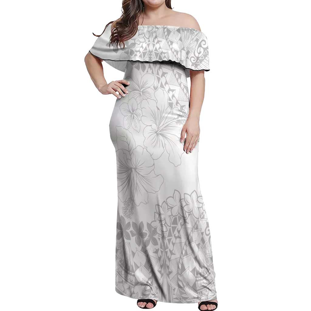 American Samoa Lotu Tamaiti Off Shoulder Maxi Dress White Sunday Plumeria White Vibe