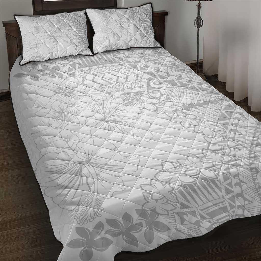 American Samoa Lotu Tamaiti Quilt Bed Set White Sunday Plumeria White Vibe