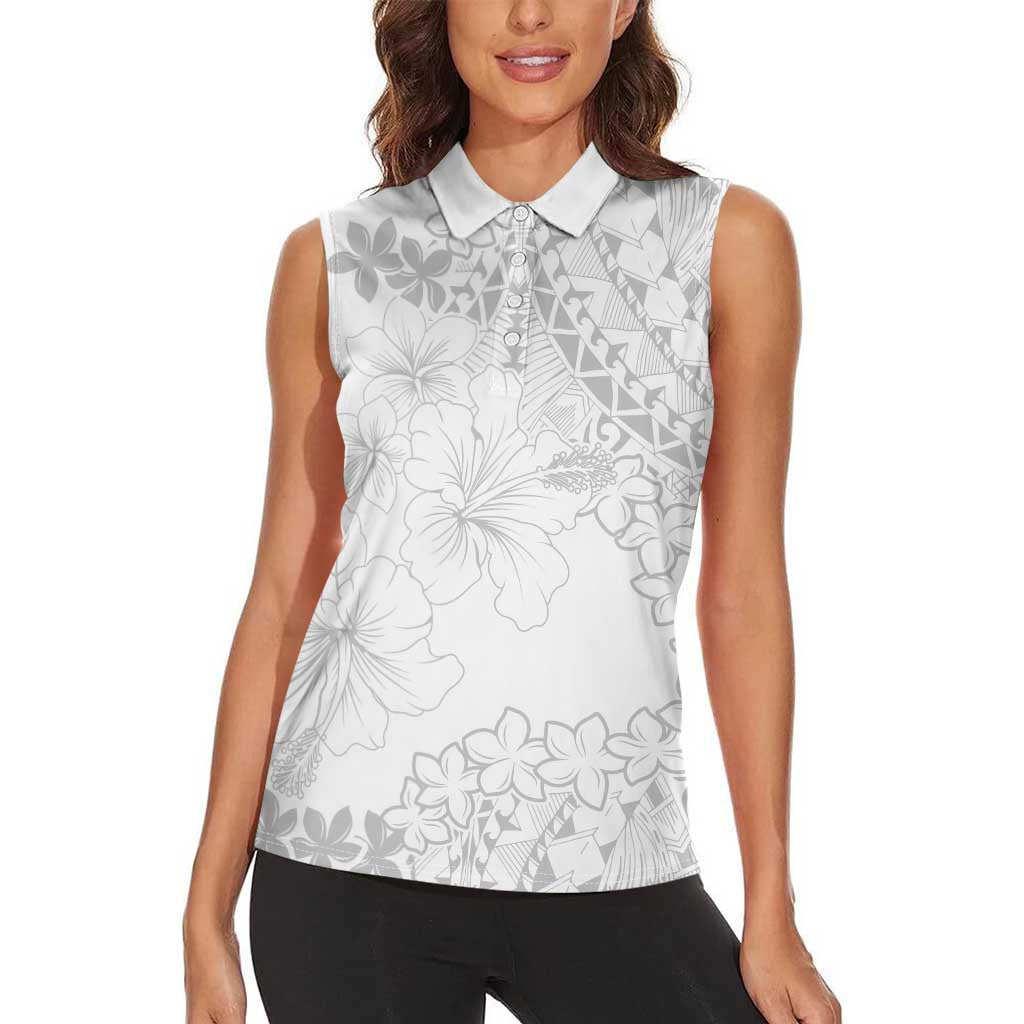 American Samoa Lotu Tamaiti Women Sleeveless Polo Shirt White Sunday Plumeria White Vibe