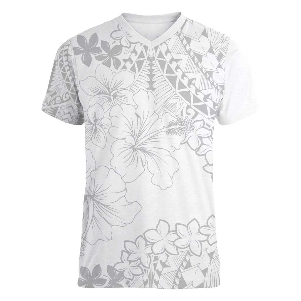 American Samoa Lotu Tamaiti Women V-Neck T-Shirt White Sunday Plumeria White Vibe