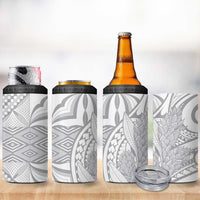 Samoa Lotu Tamaiti 4 in 1 Can Cooler Tumbler White Sunday Siapo With Teuila Torch Ginger