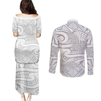 Lotu Tamaiti Samoa Siapo Couples Matching Puletasi and Long Sleeve Button Shirt White Sunday With Teuila Torch Ginger