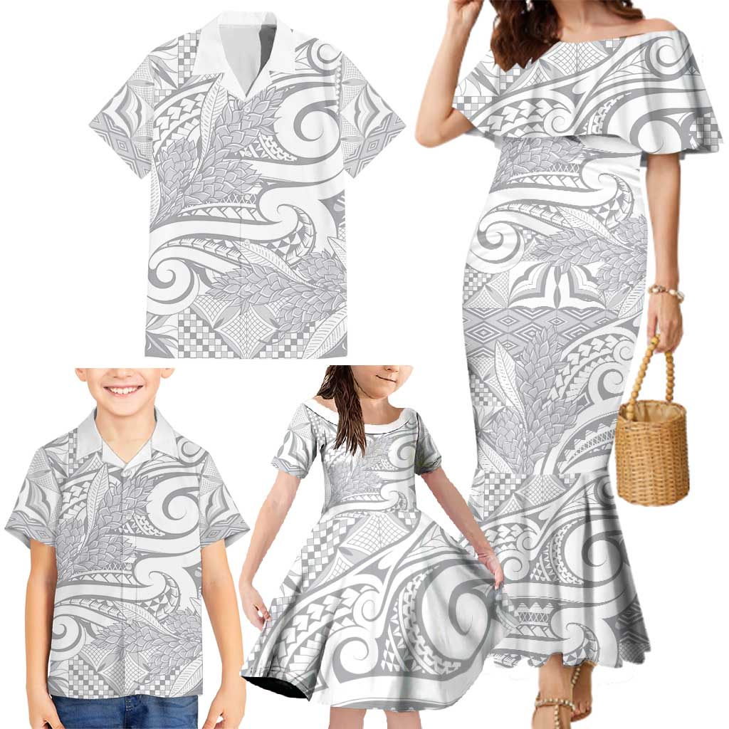 Lotu Tamaiti Samoa Siapo Family Matching Mermaid Dress and Hawaiian Shirt White Sunday With Teuila Torch Ginger