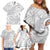 Lotu Tamaiti Samoa Siapo Family Matching Off Shoulder Short Dress and Hawaiian Shirt White Sunday With Teuila Torch Ginger