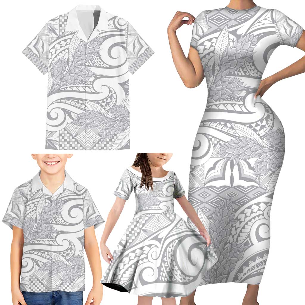 Lotu Tamaiti Samoa Siapo Family Matching Short Sleeve Bodycon Dress and Hawaiian Shirt White Sunday With Teuila Torch Ginger