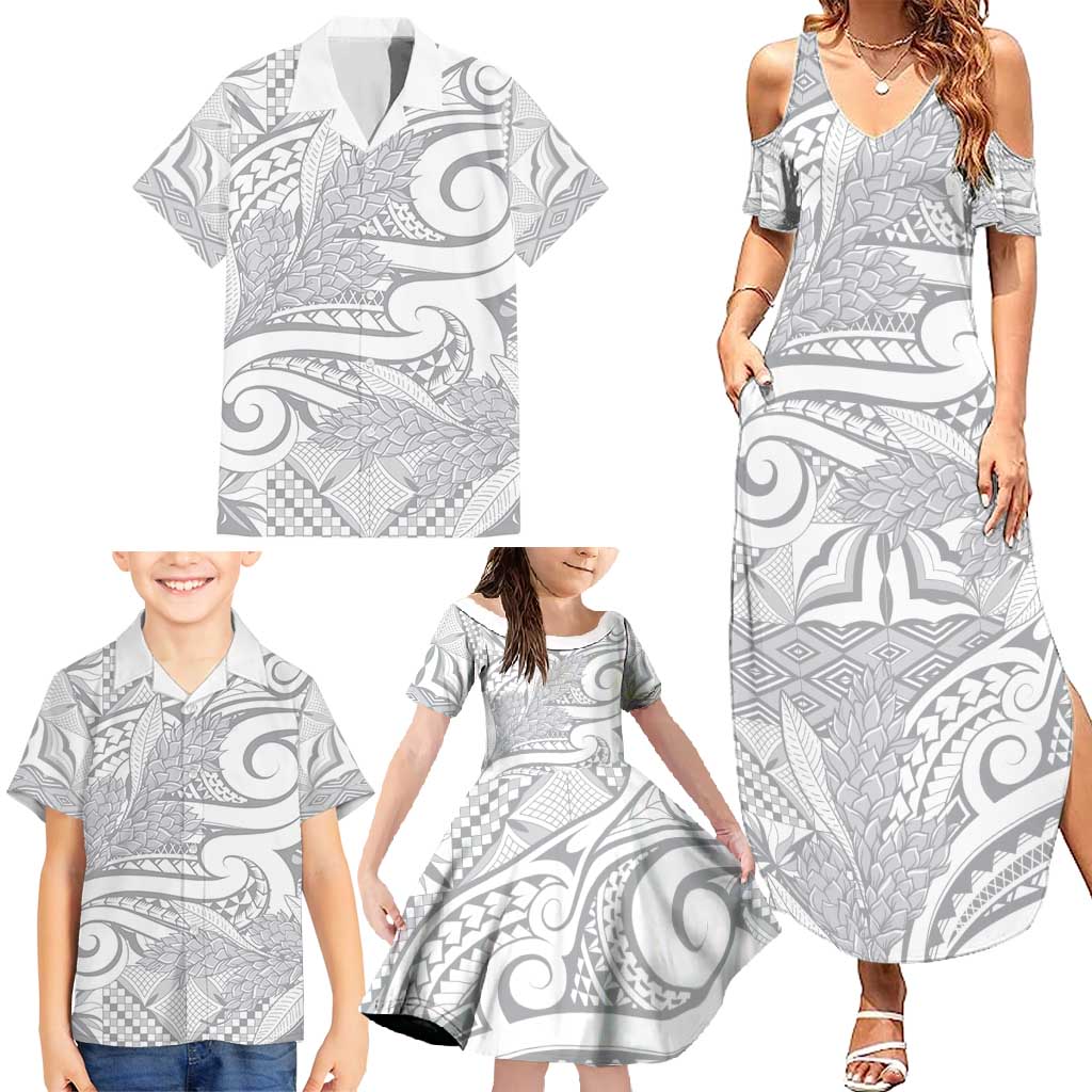 Lotu Tamaiti Samoa Siapo Family Matching Summer Maxi Dress and Hawaiian Shirt White Sunday With Teuila Torch Ginger