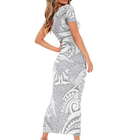 Lotu Tamaiti Samoa Siapo Short Sleeve Bodycon Dress White Sunday With Teuila Torch Ginger