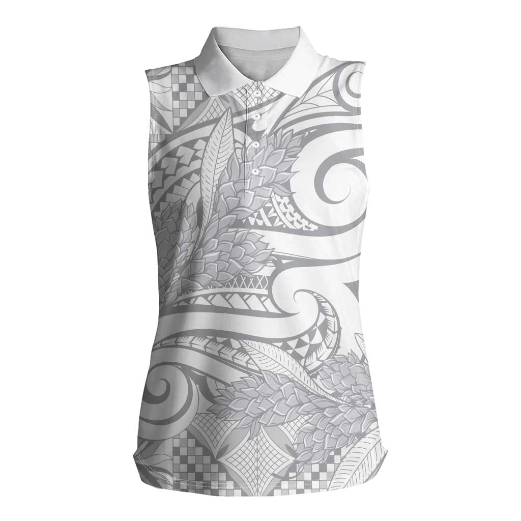 Lotu Tamaiti Samoa Siapo Women Sleeveless Polo Shirt White Sunday With Teuila Torch Ginger