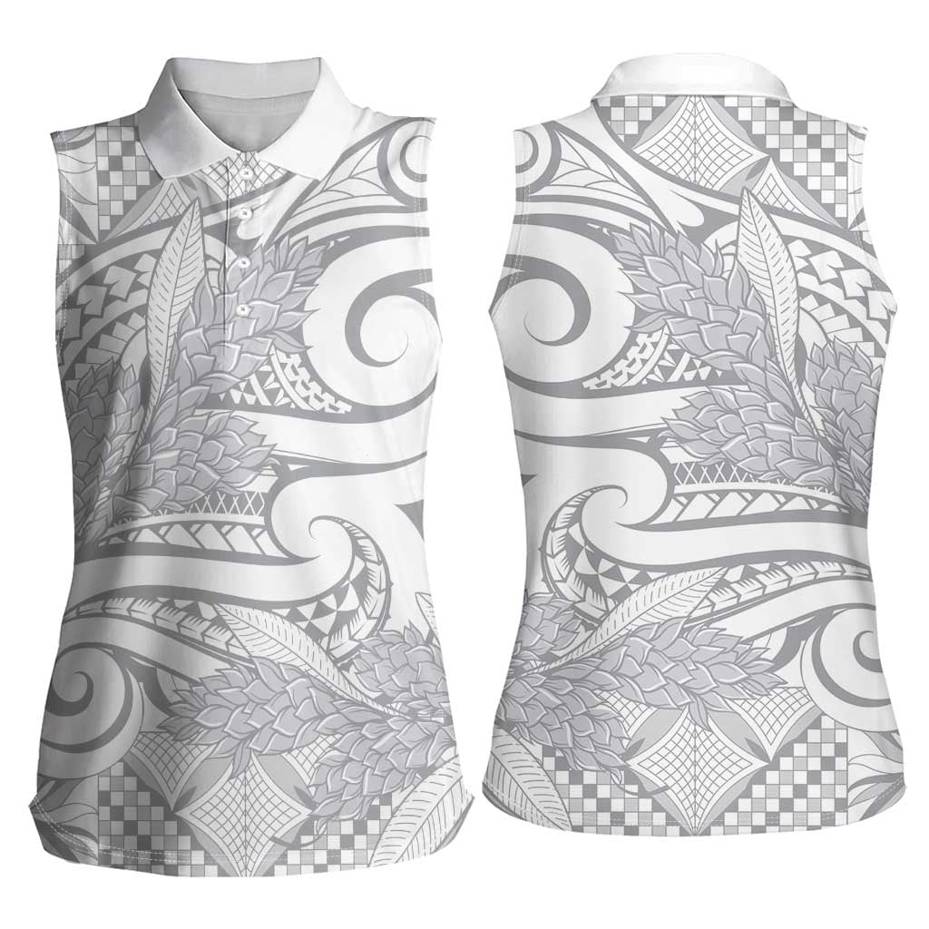 Lotu Tamaiti Samoa Siapo Women Sleeveless Polo Shirt White Sunday With Teuila Torch Ginger
