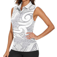 Lotu Tamaiti Samoa Siapo Women Sleeveless Polo Shirt White Sunday With Teuila Torch Ginger
