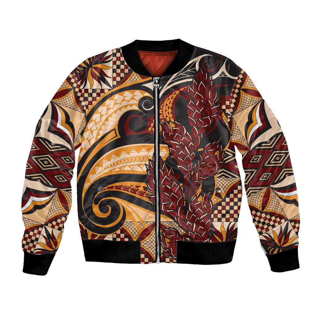 Vintage Samoa Siapo Bomber Jacket With Teuila Torch Ginger