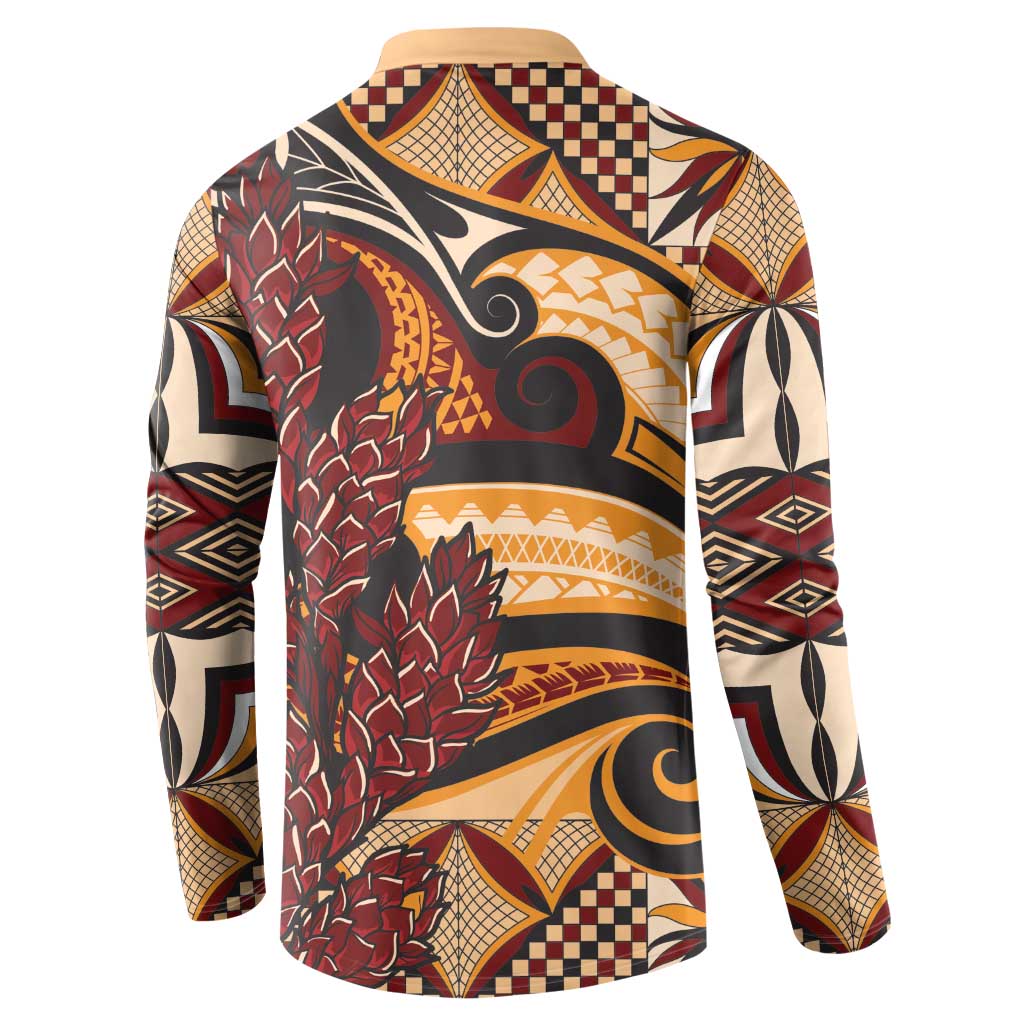 Vintage Samoa Siapo Button Sweatshirt With Teuila Torch Ginger