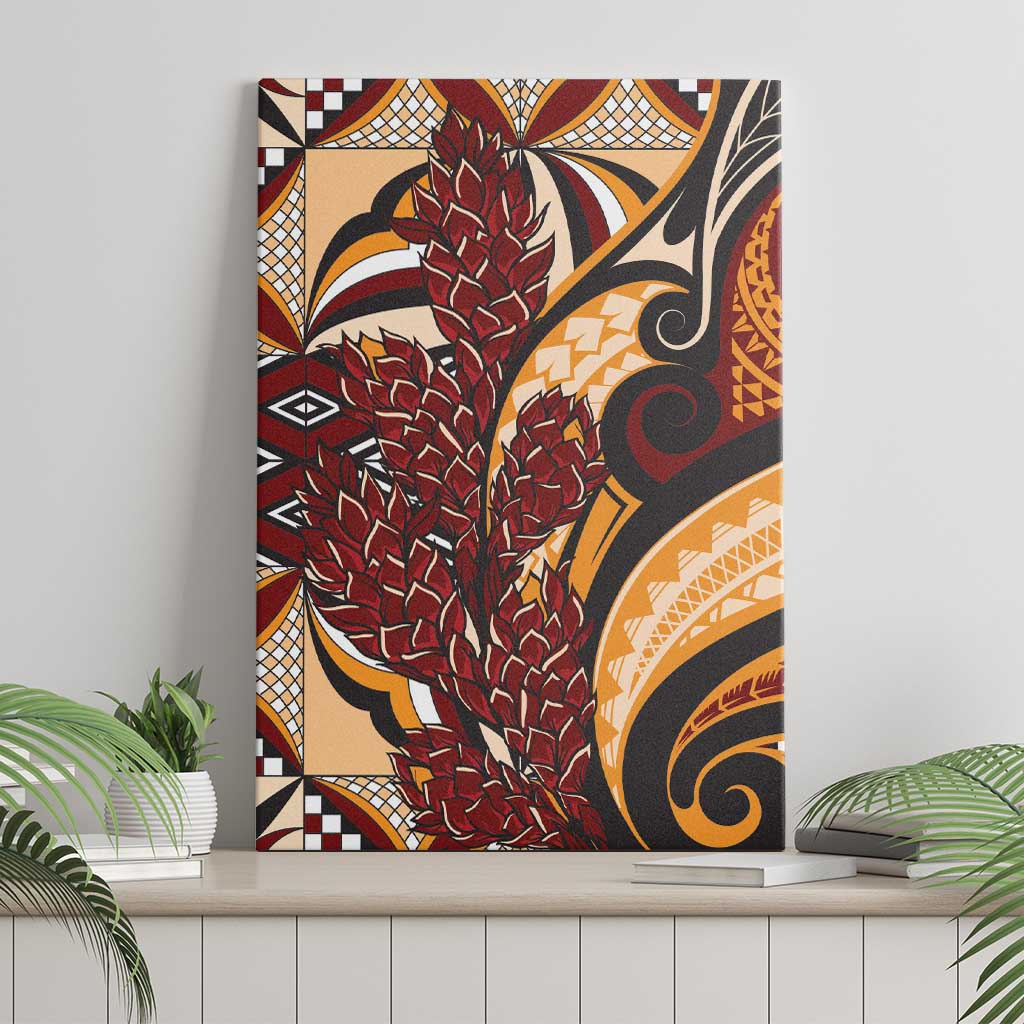 Vintage Samoa Siapo Canvas Wall Art With Teuila Torch Ginger LT9 - Polynesian Pride