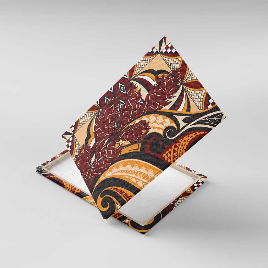 Vintage Samoa Siapo Canvas Wall Art With Teuila Torch Ginger LT9 With Frame Art - Polynesian Pride