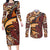 Vintage Samoa Siapo Couples Matching Long Sleeve Bodycon Dress and Long Sleeve Button Shirt With Teuila Torch Ginger