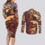 Vintage Samoa Siapo Couples Matching Long Sleeve Bodycon Dress and Long Sleeve Button Shirt With Teuila Torch Ginger