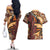 Vintage Samoa Siapo Couples Matching Off The Shoulder Long Sleeve Dress and Hawaiian Shirt With Teuila Torch Ginger