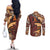 Vintage Samoa Siapo Couples Matching Off The Shoulder Long Sleeve Dress and Long Sleeve Button Shirt With Teuila Torch Ginger