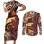 Vintage Samoa Siapo Couples Matching Short Sleeve Bodycon Dress and Long Sleeve Button Shirt With Teuila Torch Ginger