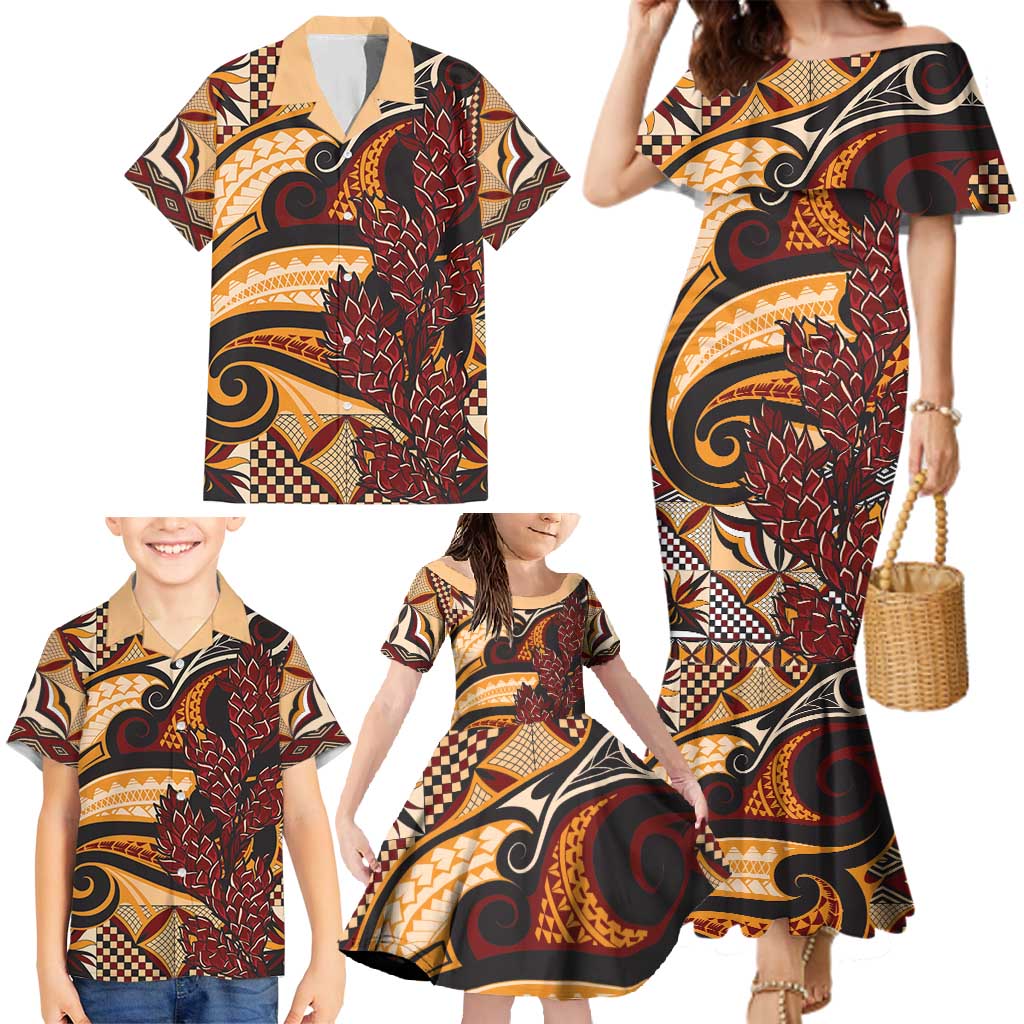 Vintage Samoa Siapo Family Matching Mermaid Dress and Hawaiian Shirt With Teuila Torch Ginger