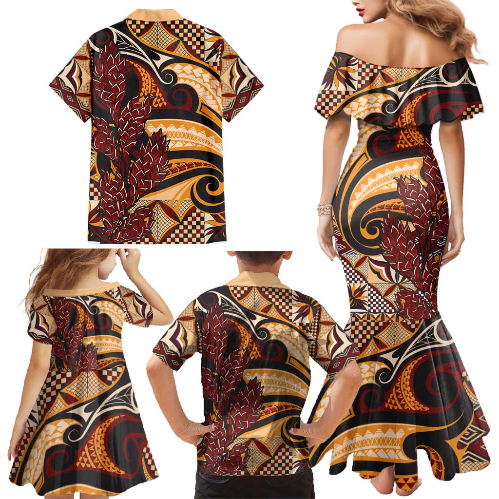 Vintage Samoa Siapo Family Matching Mermaid Dress and Hawaiian Shirt With Teuila Torch Ginger