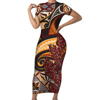 Vintage Samoa Siapo Family Matching Short Sleeve Bodycon Dress and Hawaiian Shirt With Teuila Torch Ginger