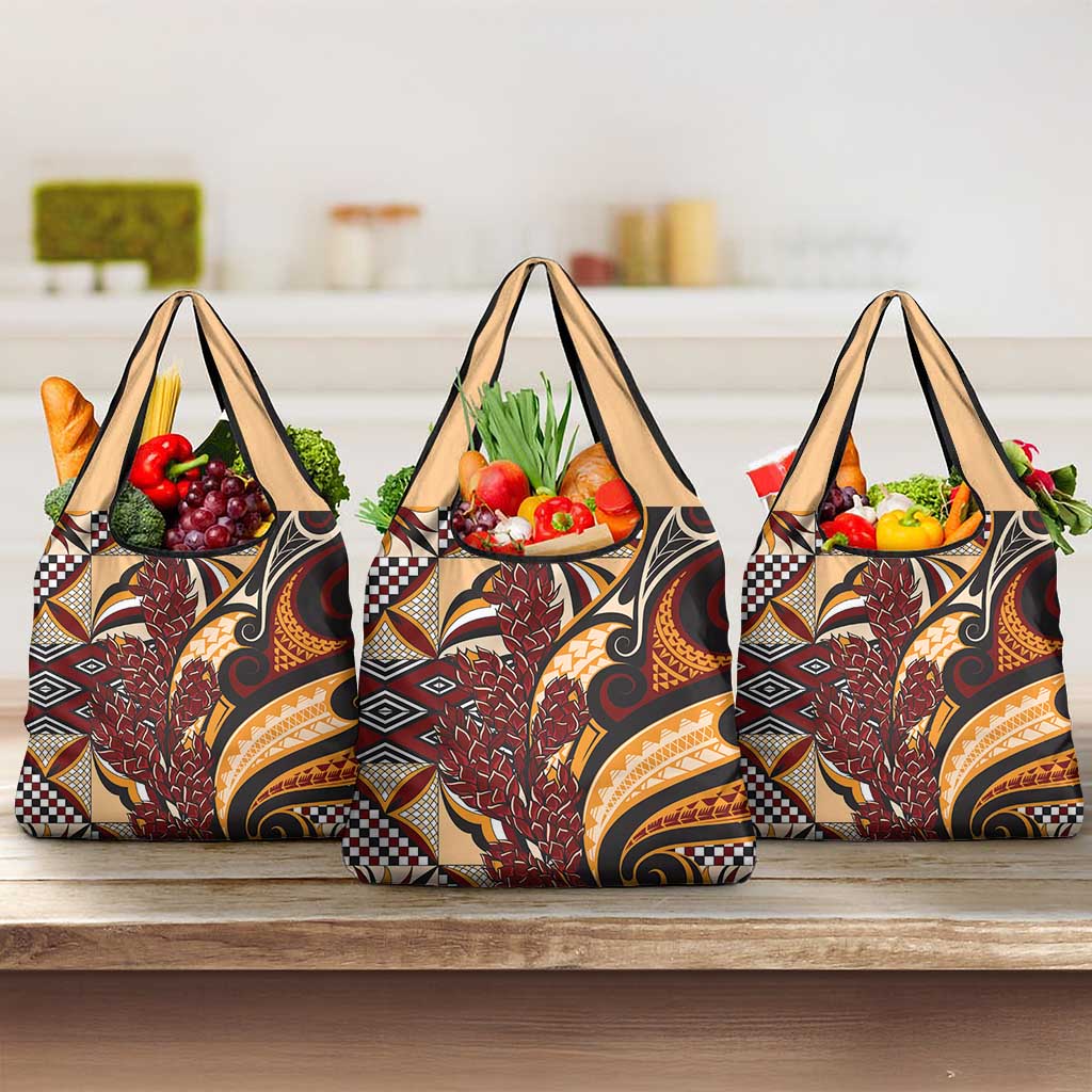 Vintage Samoa Siapo Grocery Bag With Teuila Torch Ginger LT9 3-pack One Size Art - Polynesian Pride